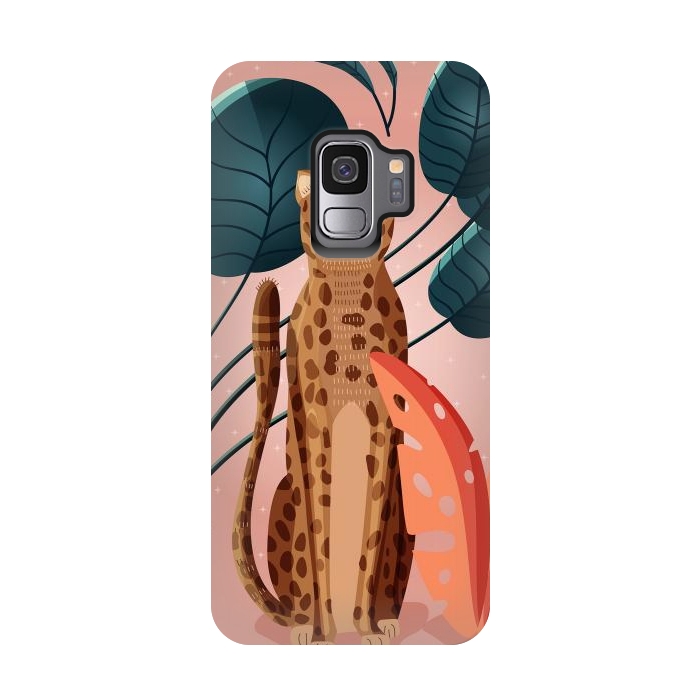 Galaxy S9 StrongFit Cheetah and palm leaves by Jelena Obradovic