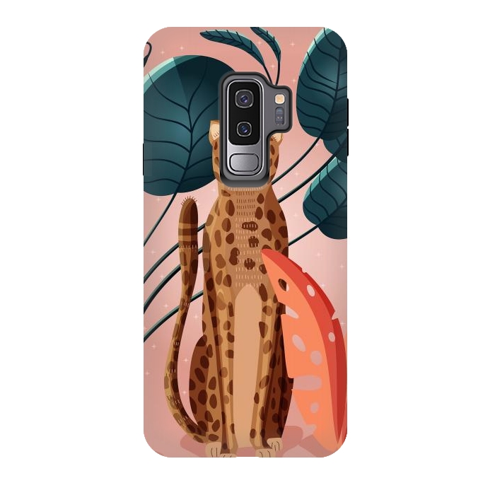 Galaxy S9 plus StrongFit Cheetah and palm leaves by Jelena Obradovic