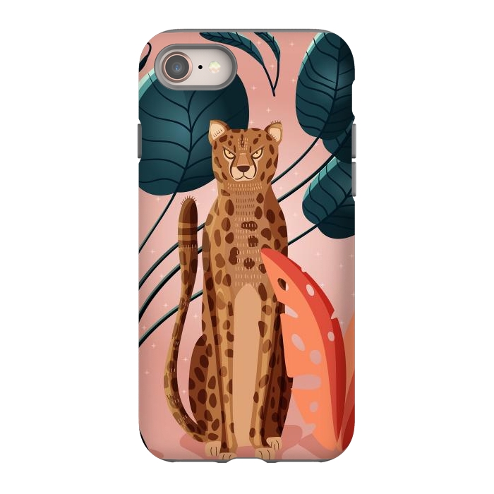 iPhone 8 StrongFit Cheetah and palm leaves by Jelena Obradovic