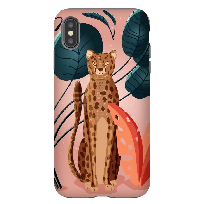 iPhone Xs Max StrongFit Cheetah and palm leaves by Jelena Obradovic