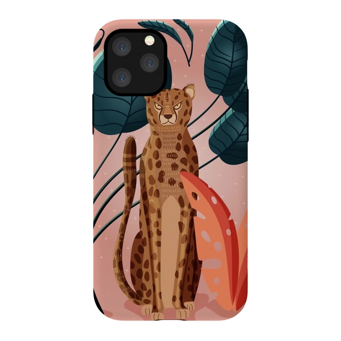 iPhone 11 Pro StrongFit Cheetah and palm leaves by Jelena Obradovic