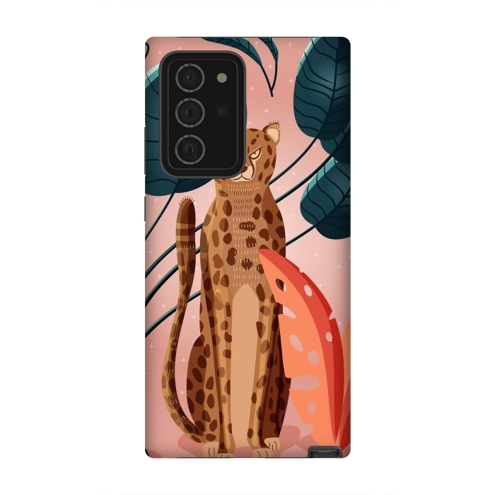 Galaxy Note 20 Ultra StrongFit Cheetah and palm leaves by Jelena Obradovic