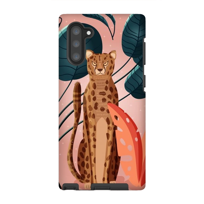 Galaxy Note 10 StrongFit Cheetah and palm leaves by Jelena Obradovic