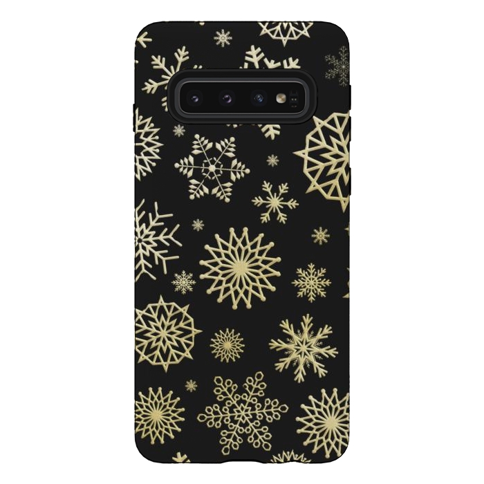 Galaxy S10 StrongFit black gold snowflakes by haroulita
