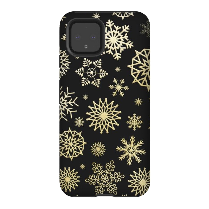 Pixel 4 StrongFit black gold snowflakes by haroulita