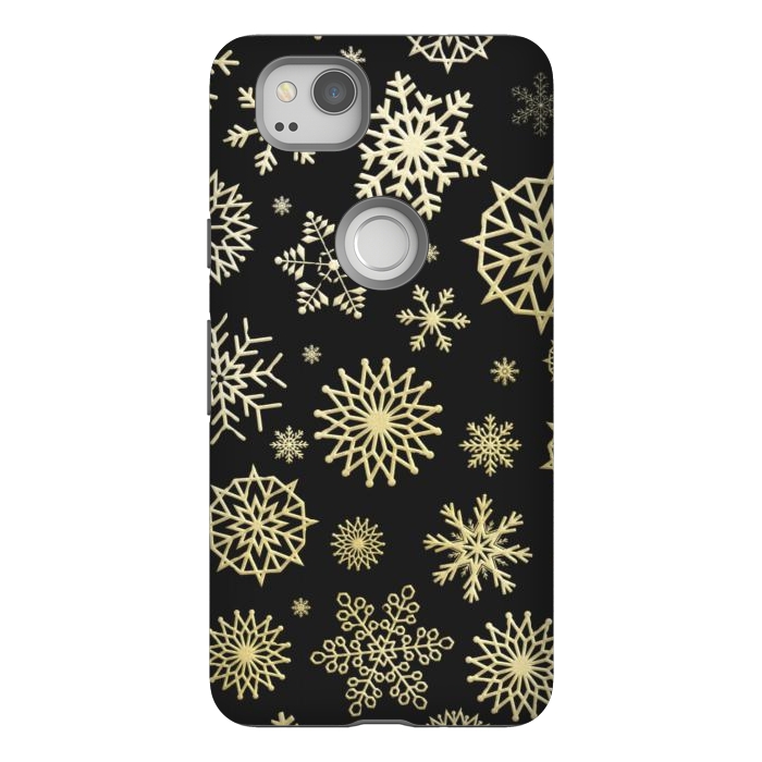 Pixel 2 StrongFit black gold snowflakes by haroulita