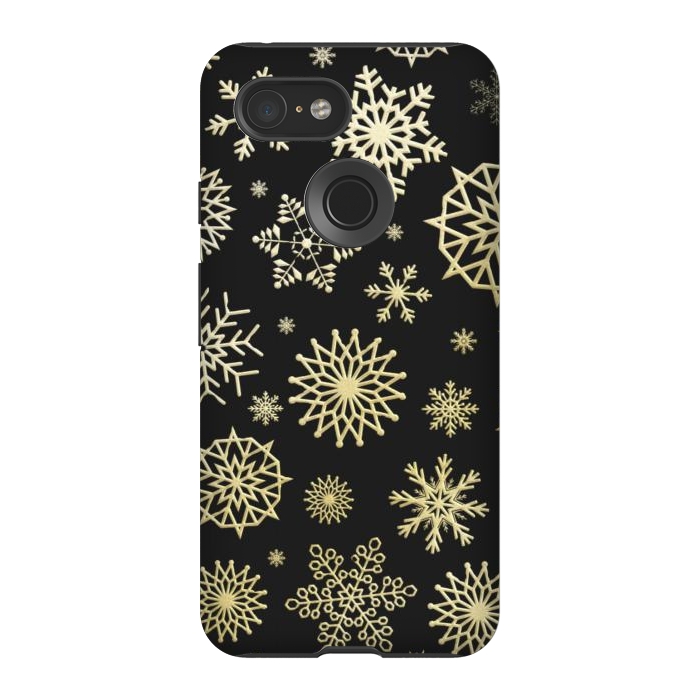 Pixel 3 StrongFit black gold snowflakes by haroulita