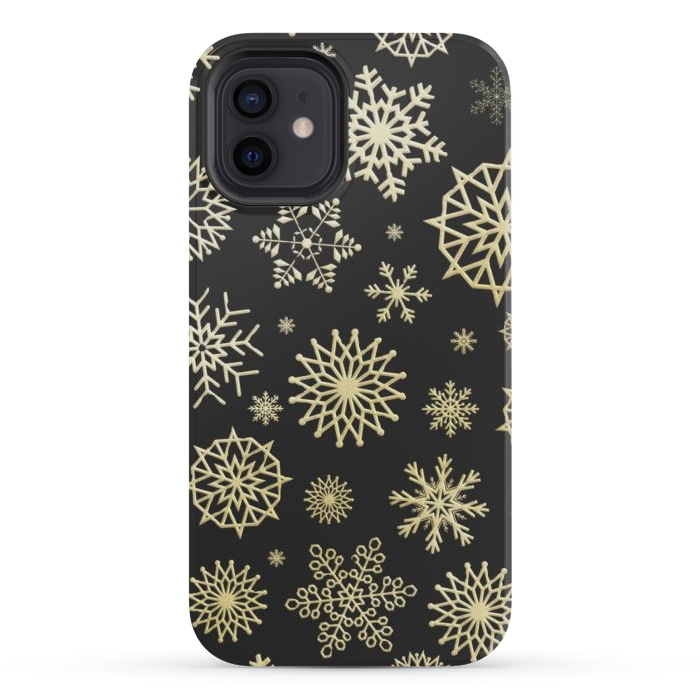 iPhone 12 mini StrongFit black gold snowflakes by haroulita
