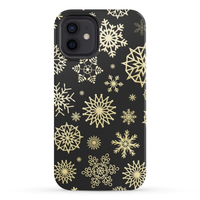 iPhone 12 StrongFit black gold snowflakes by haroulita