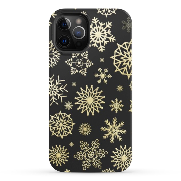 iPhone 12 Pro StrongFit black gold snowflakes by haroulita