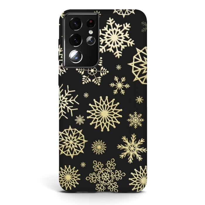 Galaxy S21 ultra StrongFit black gold snowflakes by haroulita