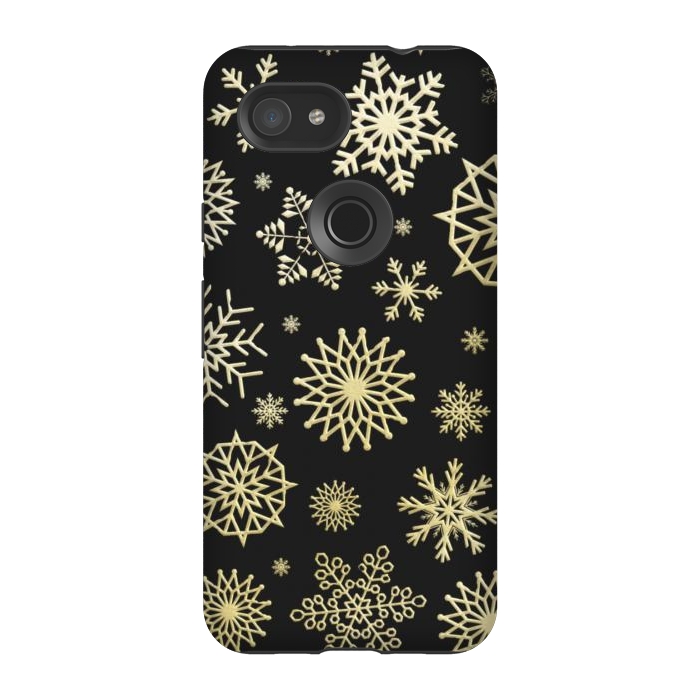 Pixel 3A StrongFit black gold snowflakes by haroulita