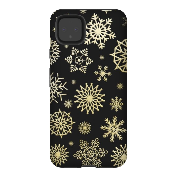Pixel 4XL StrongFit black gold snowflakes by haroulita
