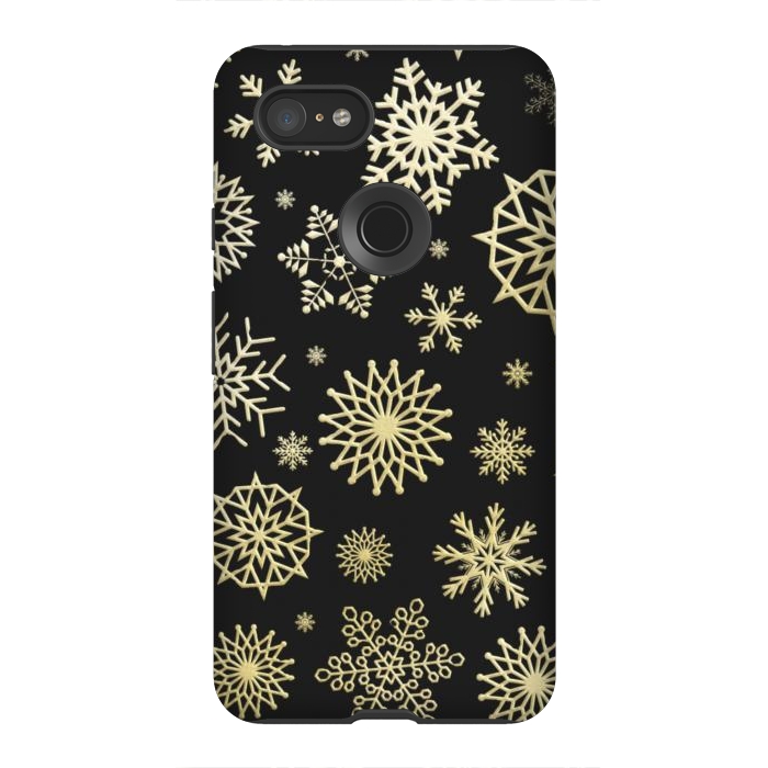 Pixel 3XL StrongFit black gold snowflakes by haroulita
