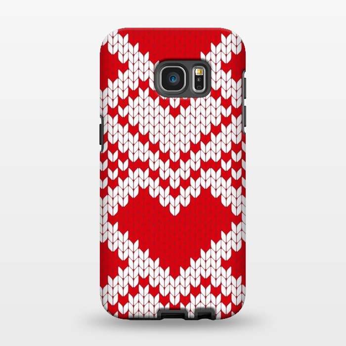 Galaxy S7 EDGE StrongFit Red white knitted heart pattern by haroulita