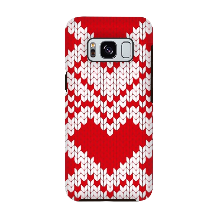 Galaxy S8 StrongFit Red white knitted heart pattern by haroulita