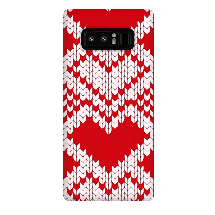 Galaxy Note 8 StrongFit Red white knitted heart pattern by haroulita