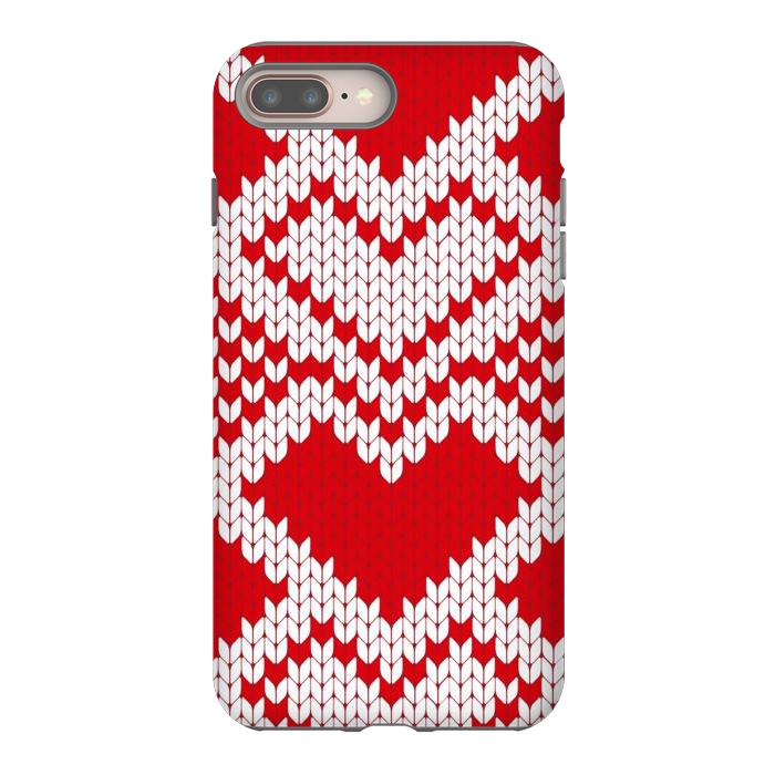 iPhone 8 plus StrongFit Red white knitted heart pattern by haroulita