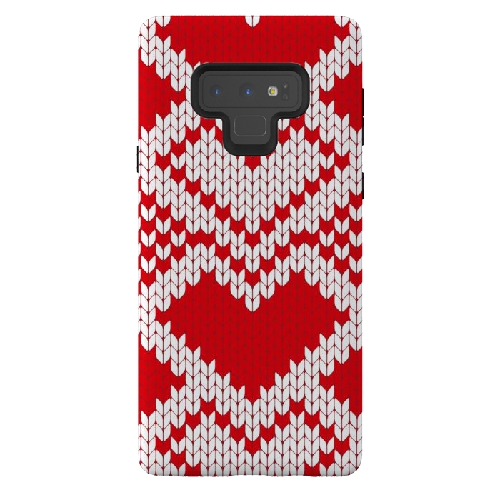Galaxy Note 9 StrongFit Red white knitted heart pattern by haroulita
