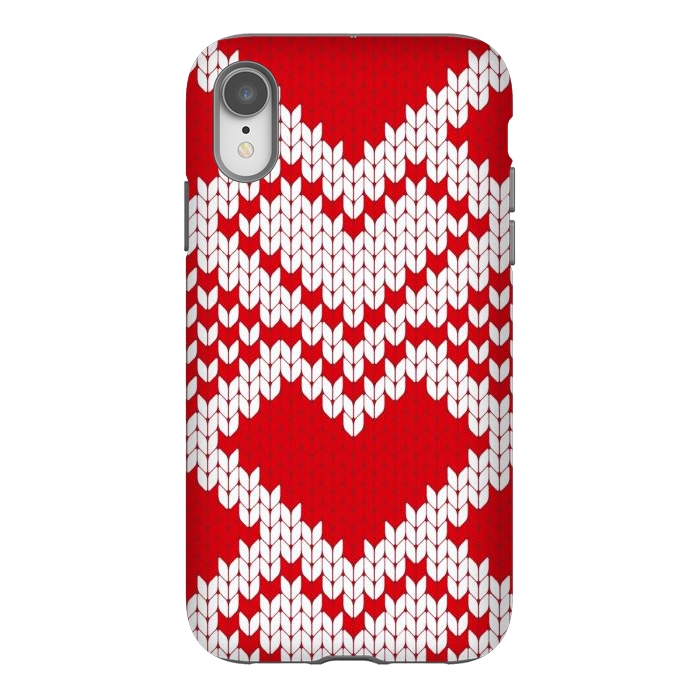 iPhone Xr StrongFit Red white knitted heart pattern by haroulita