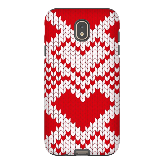Galaxy J7 StrongFit Red white knitted heart pattern by haroulita