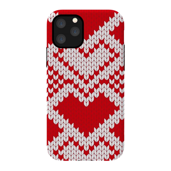 iPhone 11 Pro StrongFit Red white knitted heart pattern by haroulita