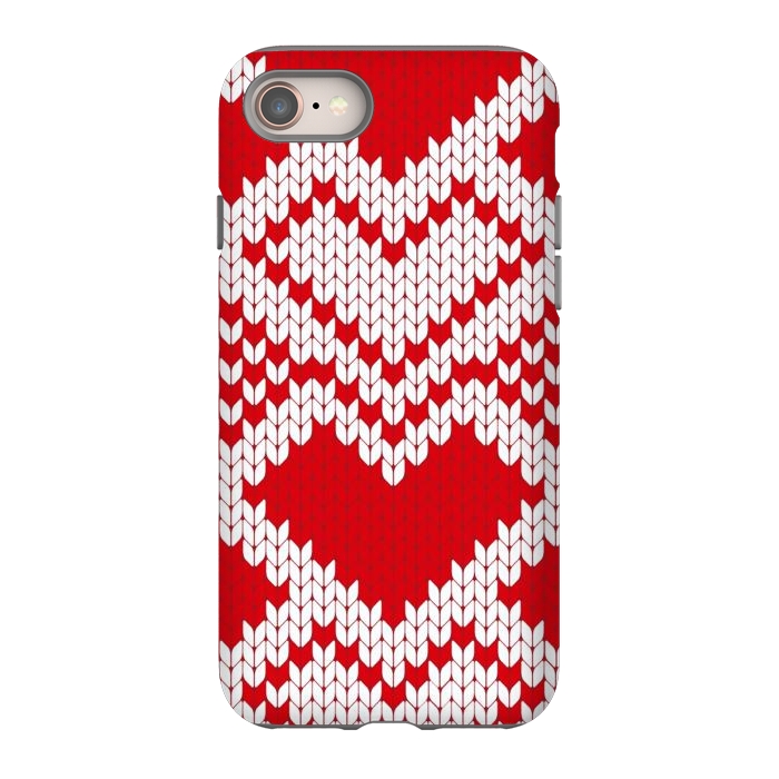 iPhone SE StrongFit Red white knitted heart pattern by haroulita