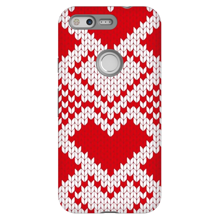 Pixel StrongFit Red white knitted heart pattern by haroulita
