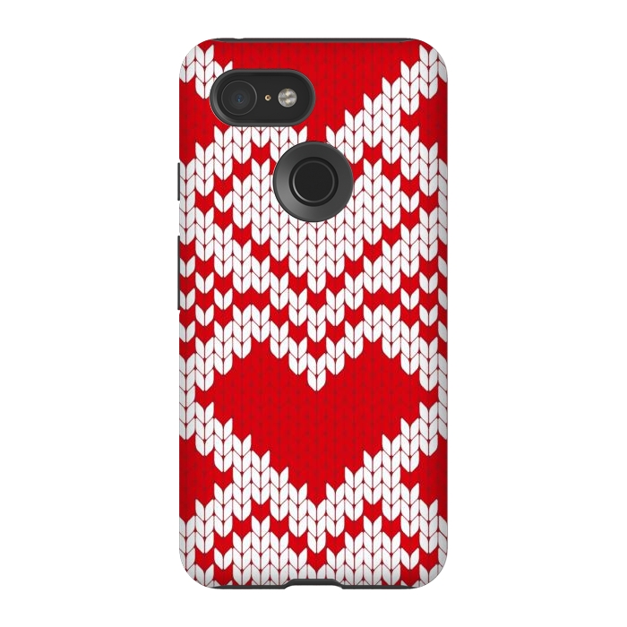 Pixel 3 StrongFit Red white knitted heart pattern by haroulita