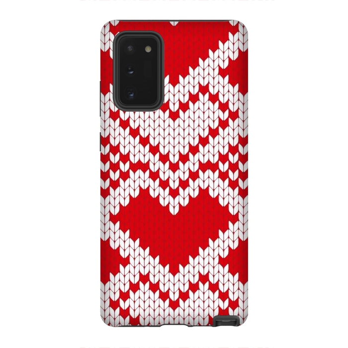 Galaxy Note 20 StrongFit Red white knitted heart pattern by haroulita