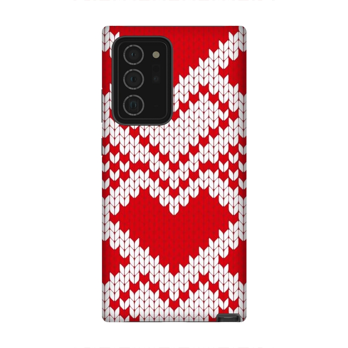 Galaxy Note 20 Ultra StrongFit Red white knitted heart pattern by haroulita