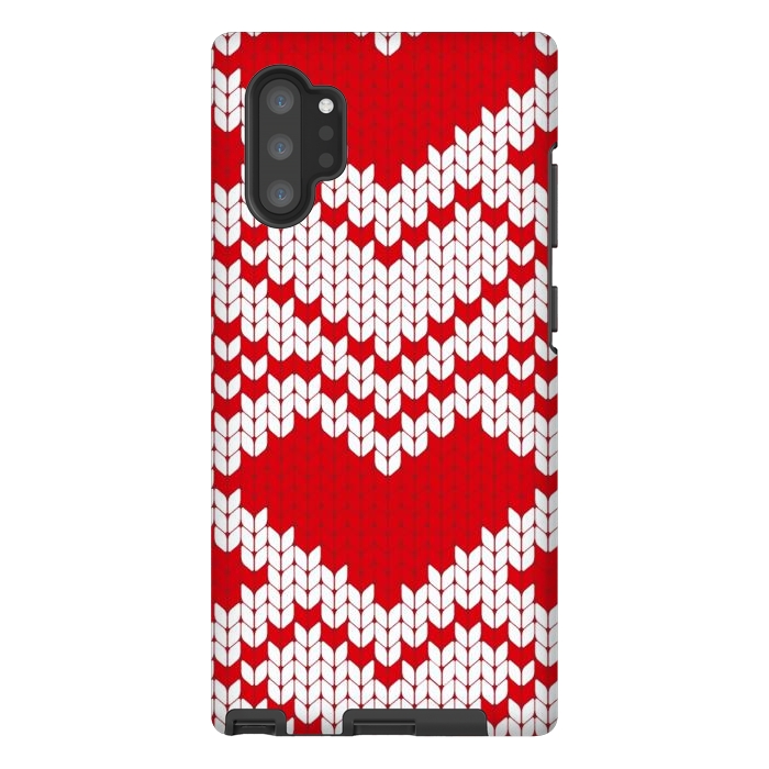 Galaxy Note 10 plus StrongFit Red white knitted heart pattern by haroulita