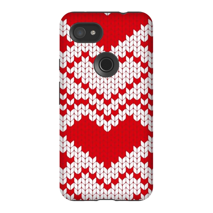 Pixel 3AXL StrongFit Red white knitted heart pattern by haroulita