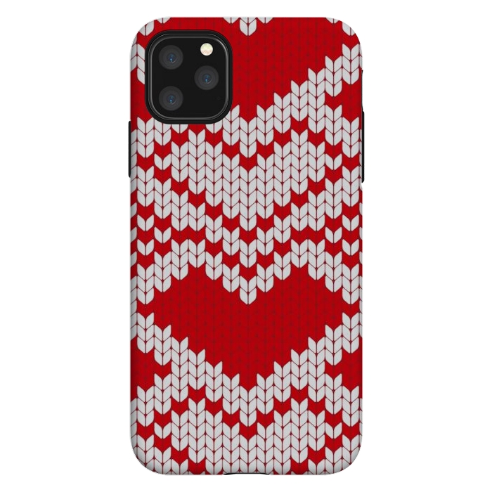 iPhone 11 Pro Max StrongFit Red white knitted heart pattern by haroulita