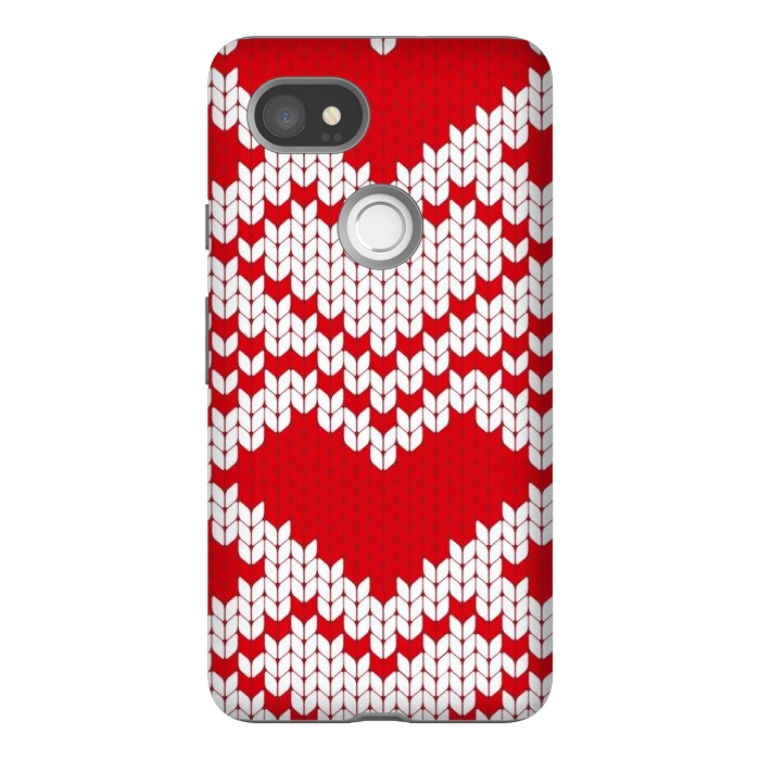 Pixel 2XL StrongFit Red white knitted heart pattern by haroulita