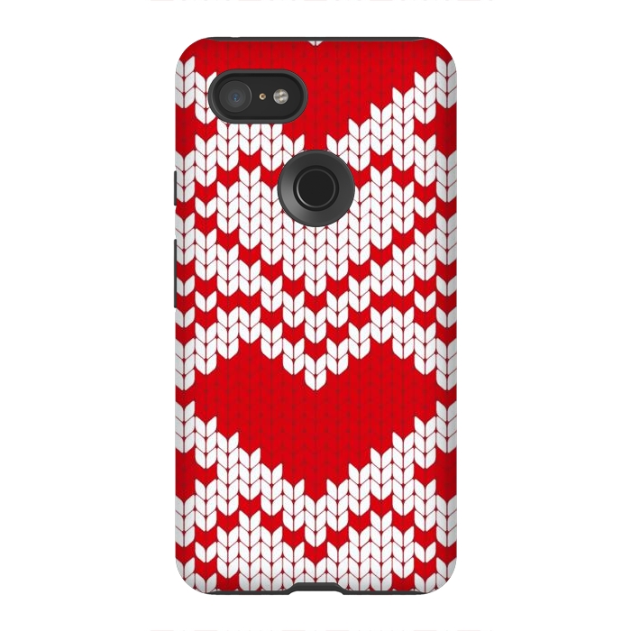Pixel 3XL StrongFit Red white knitted heart pattern by haroulita
