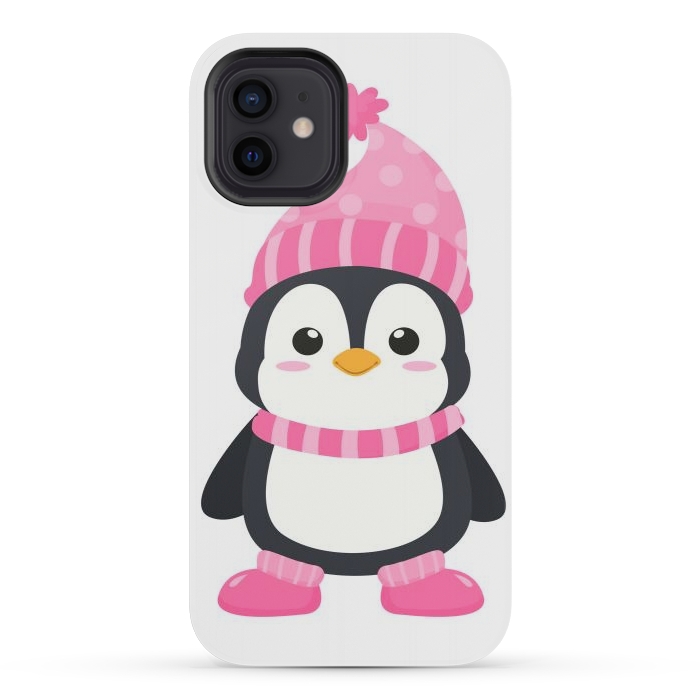 iPhone 12 mini StrongFit cute pink penguin  by haroulita