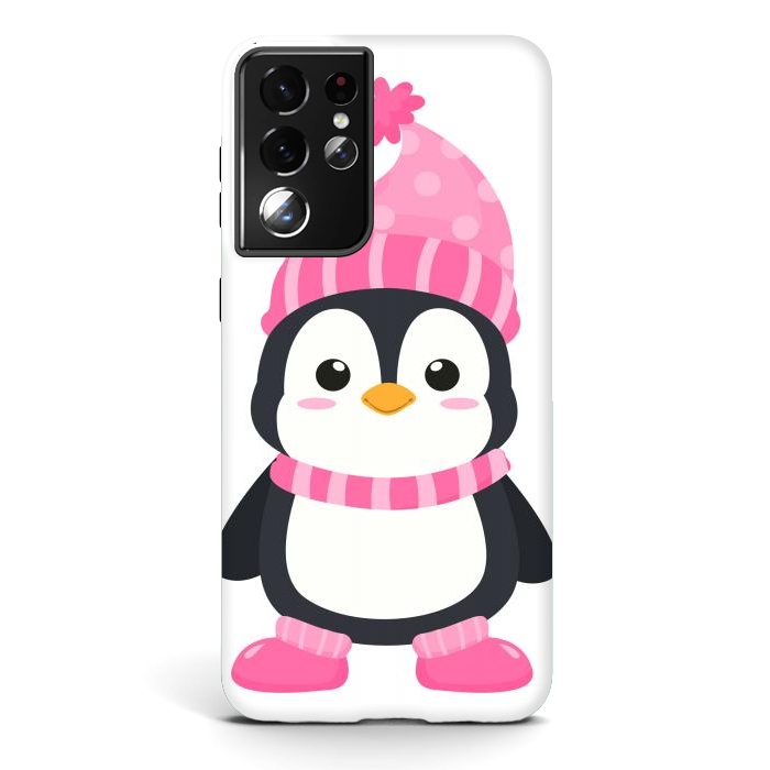 Galaxy S21 ultra StrongFit cute pink penguin  by haroulita
