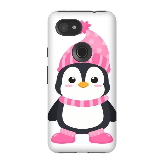Pixel 3A StrongFit cute pink penguin  by haroulita