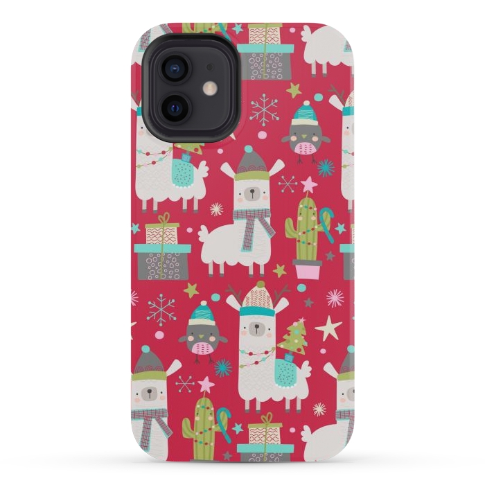 iPhone 12 mini StrongFit cute christmas llama by haroulita