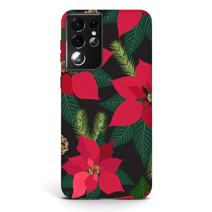Galaxy S21 ultra StrongFit Christmas poinsetta flowers by haroulita