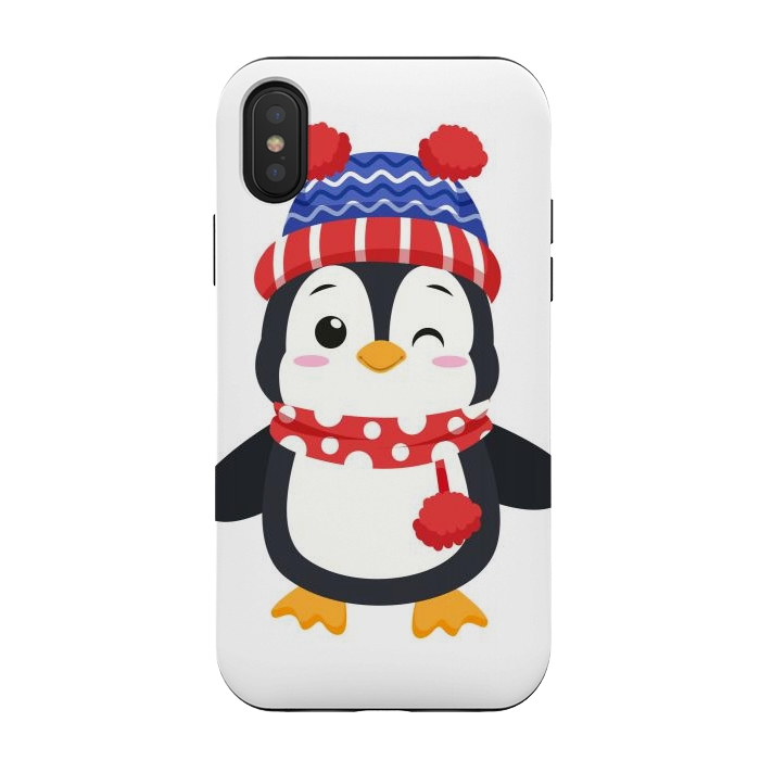 iPhone Xs / X StrongFit adorable penguin with winter clothes by haroulita