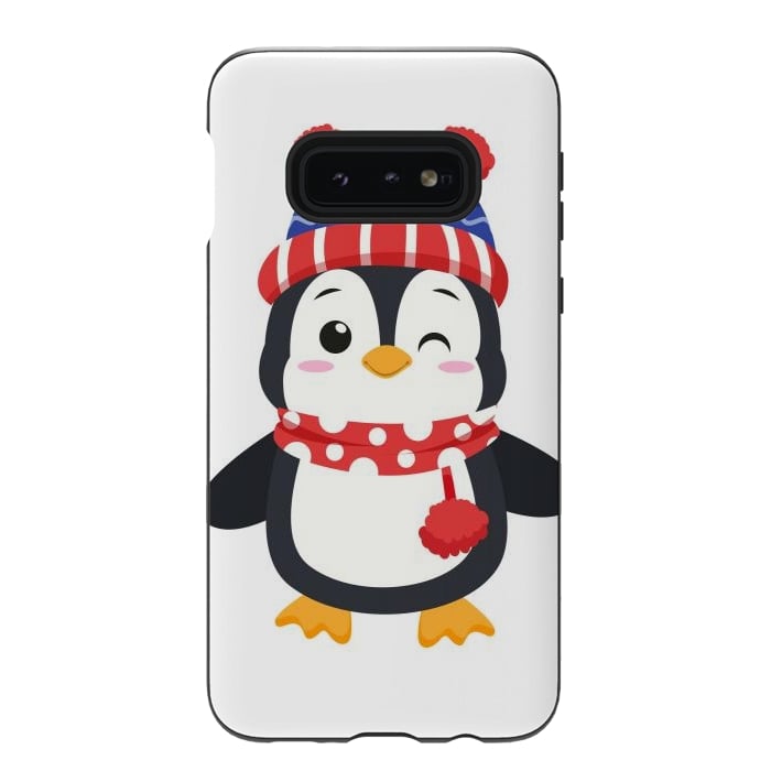 Galaxy S10e StrongFit adorable penguin with winter clothes by haroulita