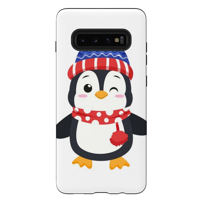 Galaxy S10 plus StrongFit adorable penguin with winter clothes by haroulita