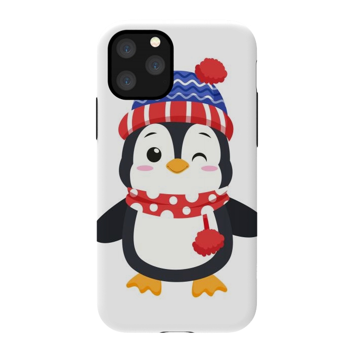 iPhone 11 Pro StrongFit adorable penguin with winter clothes by haroulita