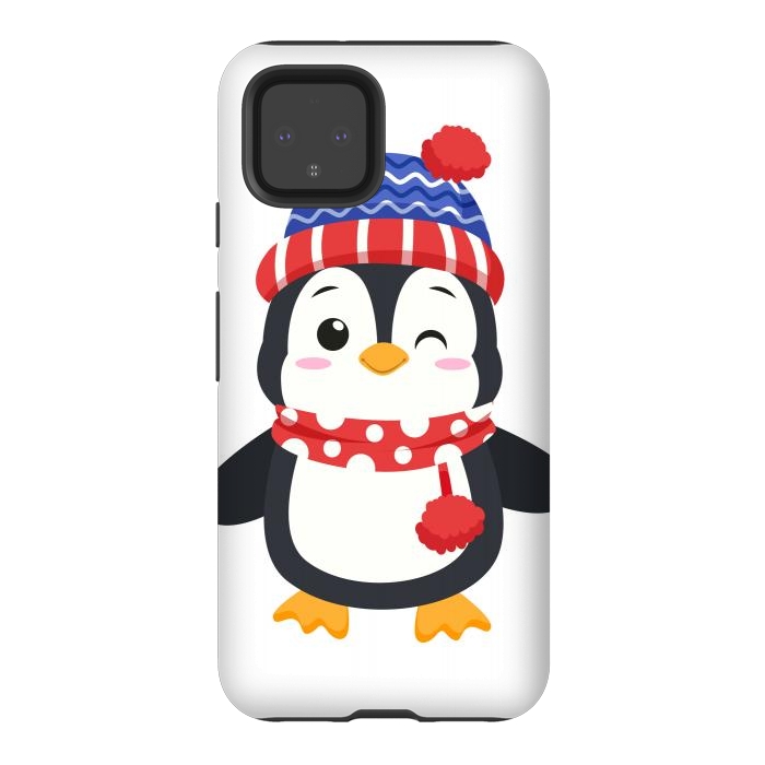 Pixel 4 StrongFit adorable penguin with winter clothes by haroulita