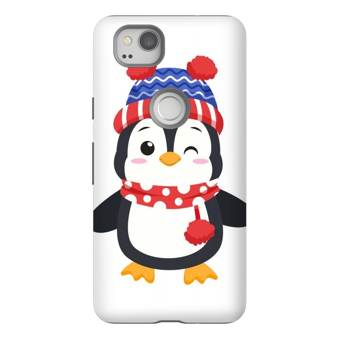 Pixel 2 StrongFit adorable penguin with winter clothes by haroulita