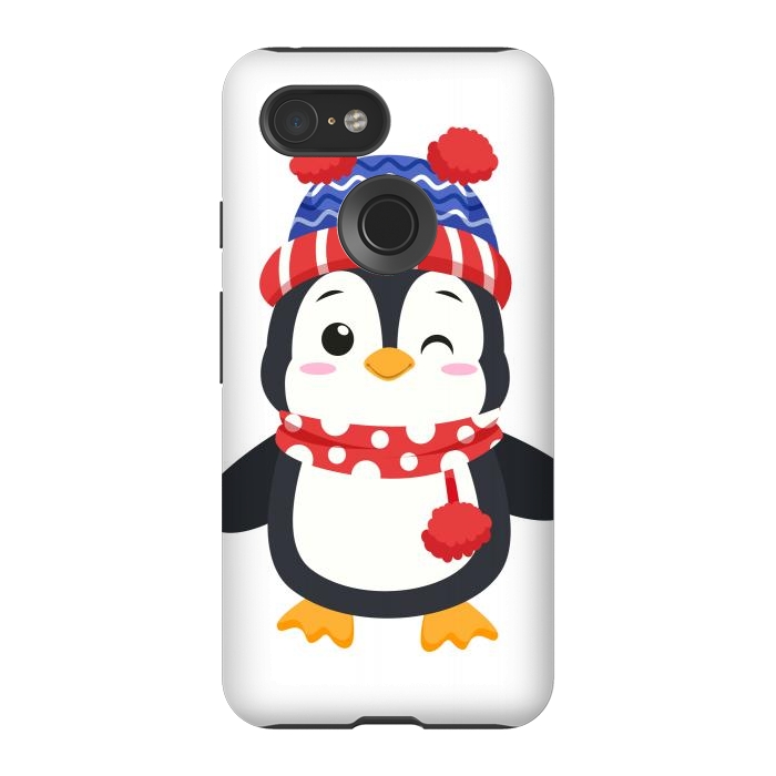Pixel 3 StrongFit adorable penguin with winter clothes by haroulita