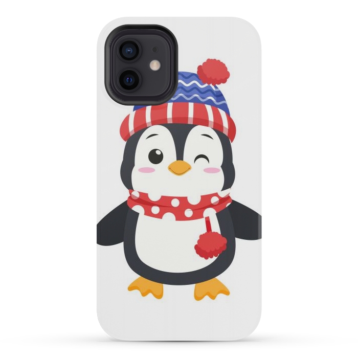 iPhone 12 mini StrongFit adorable penguin with winter clothes by haroulita