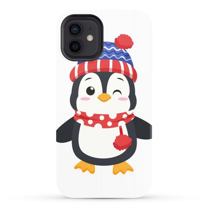 iPhone 12 StrongFit adorable penguin with winter clothes by haroulita